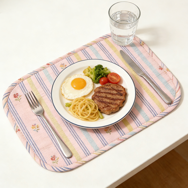 Pink Pastel Stripe & Floral Oval Placemat