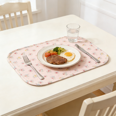 Blush Pink Ditsy Floral Oval Placemat