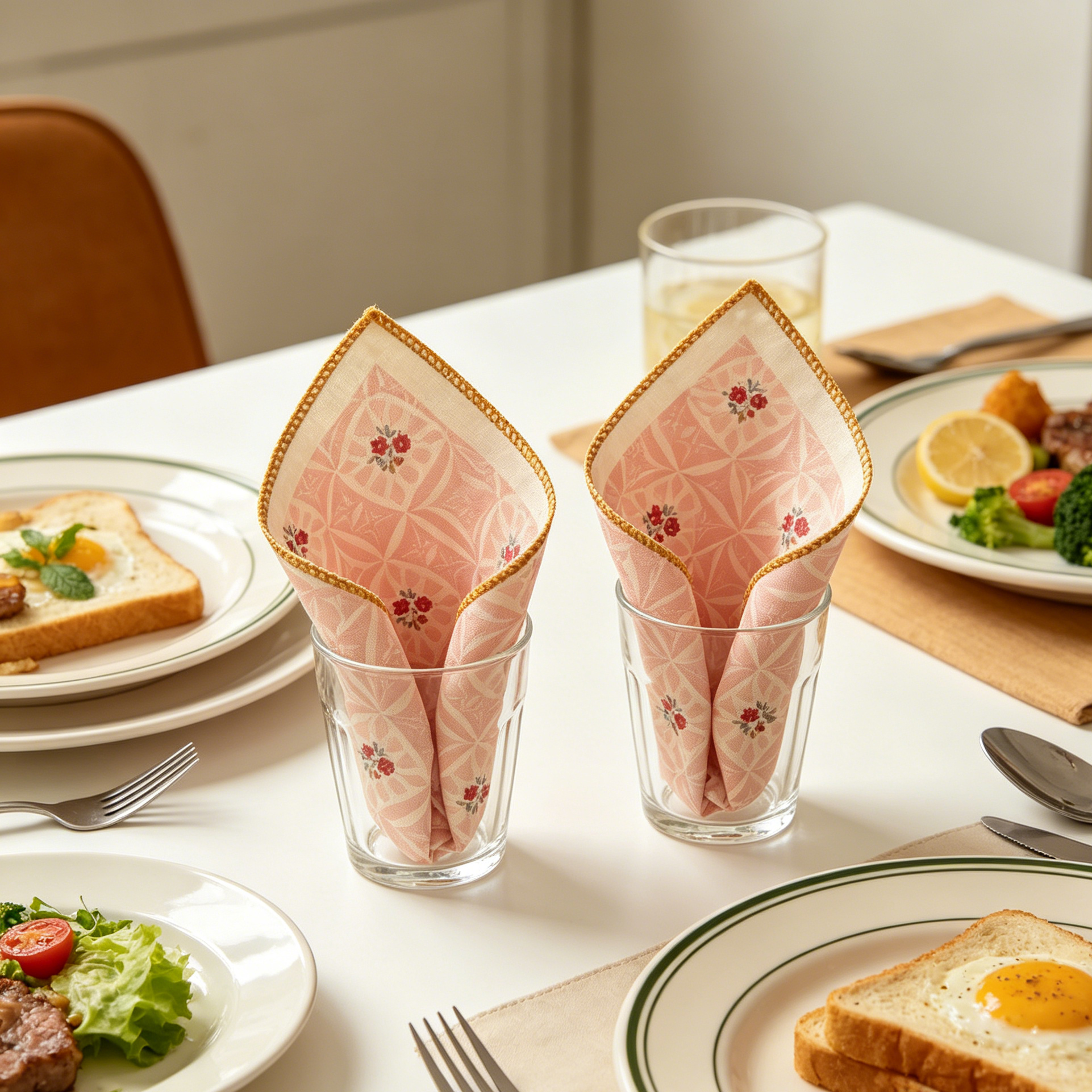 Pink Plaid Weave Floral Napkin