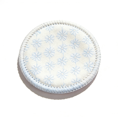 Pale Blue Floral Embroidered Round Coaster