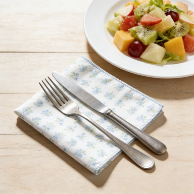 Blue Floral Print Muslin Napkin