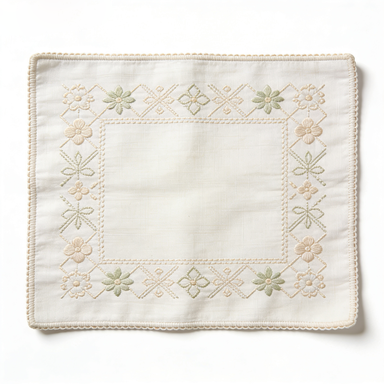 Embroidered Floral Border Linen Placemat