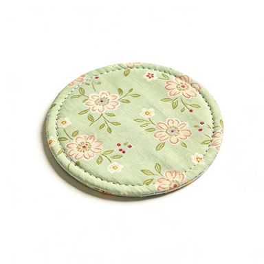 Green Floral Round Fabric Coaster