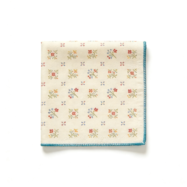 Multi Floral Print Cotton Napkin with Blue Trim